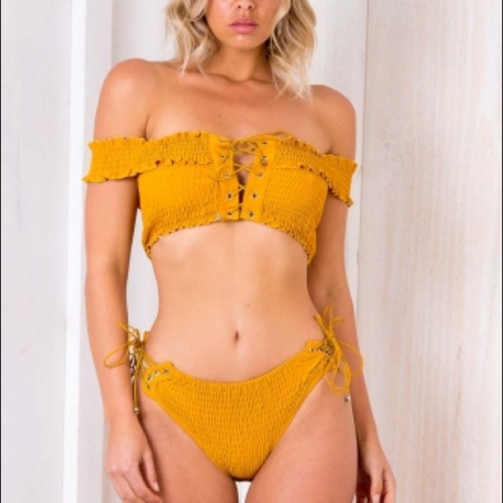 Zooey Bikini Set two piece off shoulder - mustard
